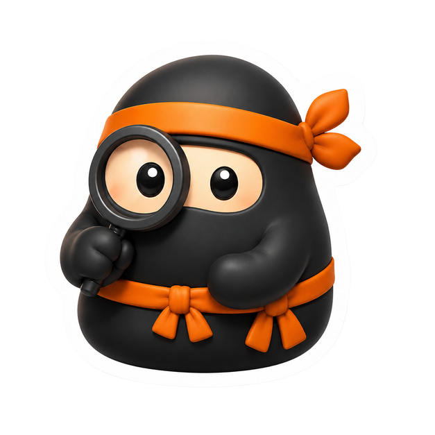 Humanio ninja mascot inspecting text
