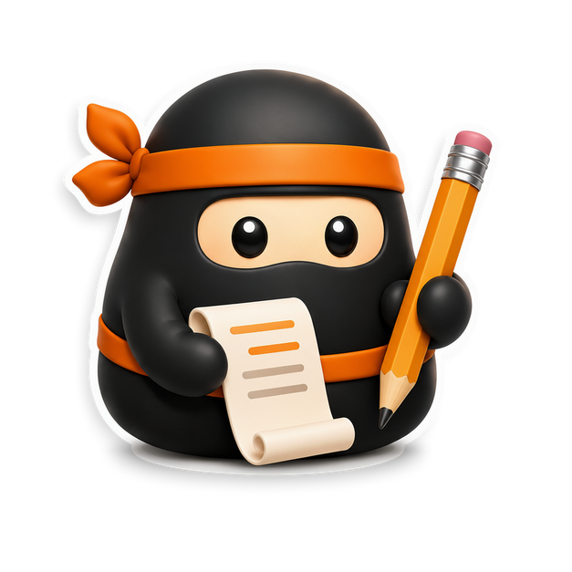 Boba the ninja with a pencil and scroll