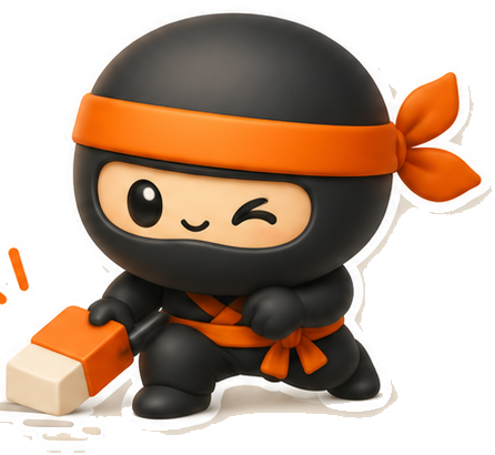 Stealth editor ninja mascot with an eraser