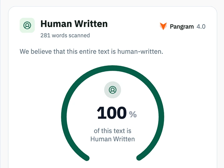 Pangram result after Humanio: 100% Human Written